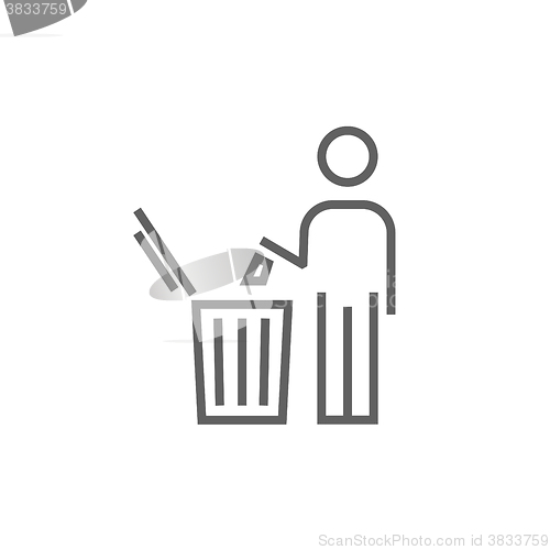 Image of Man throwing garbage in a bin line icon.