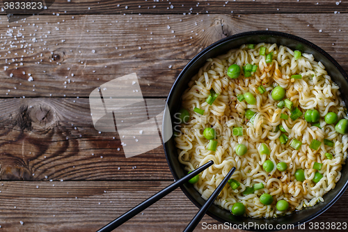 Image of Chinese noodles. Top view.