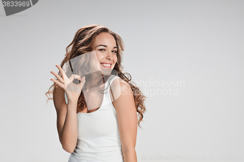 Image of The young woman\'s portrait with happy emotions