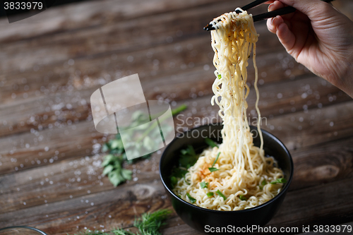 Image of Chinese noodles. Top view.