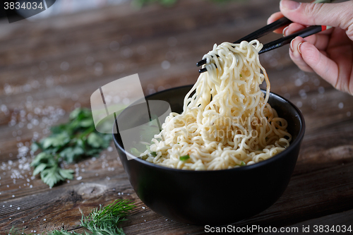 Image of Chinese noodles. Top view.