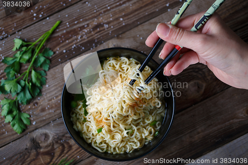 Image of Chinese noodles. Top view.