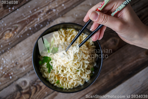 Image of Chinese noodles. Top view.