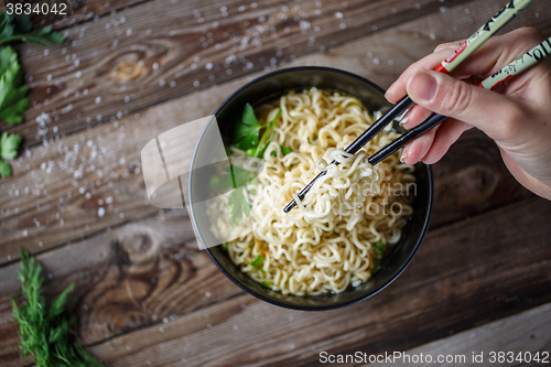 Image of Chinese noodles. Top view.