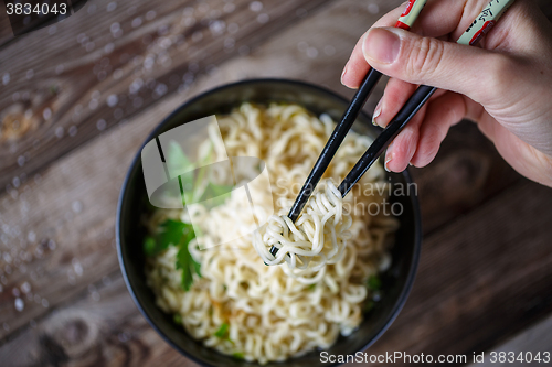 Image of Chinese noodles. Top view.