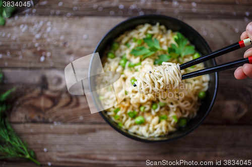 Image of Chinese noodles. Top view.