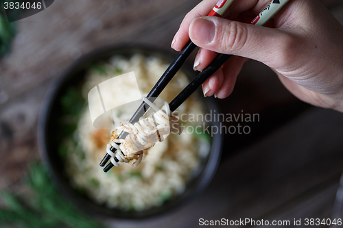 Image of Chinese noodles. Top view.