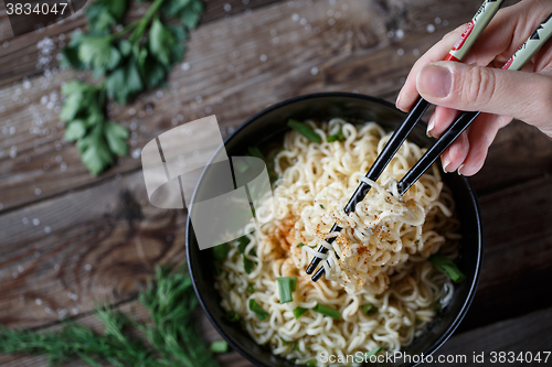 Image of Chinese noodles. Top view.