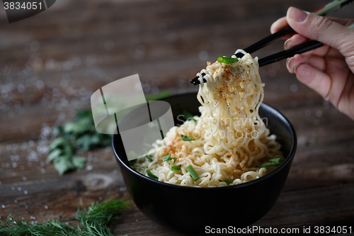 Image of Chinese noodles. Top view.