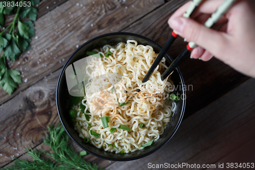 Image of Chinese noodles. Top view.