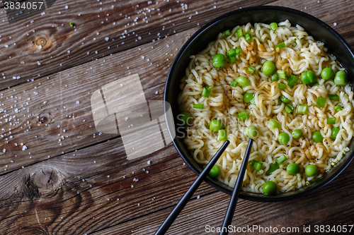 Image of Chinese noodles. Top view.