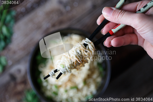 Image of Chinese noodles. Top view.