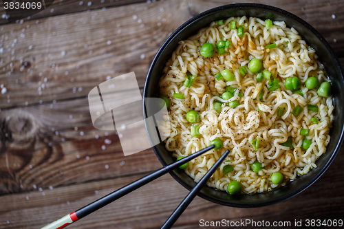 Image of Chinese noodles. Top view.