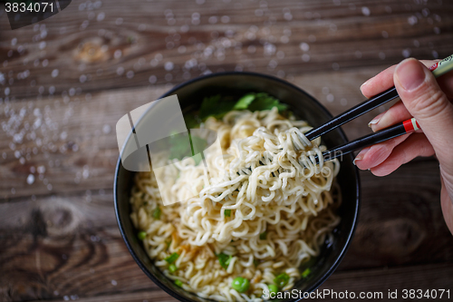 Image of Chinese noodles. Top view.