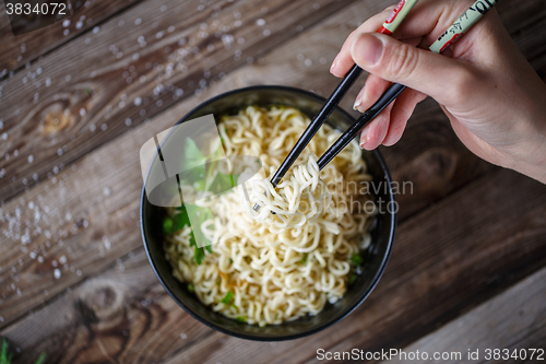 Image of Chinese noodles. Top view.