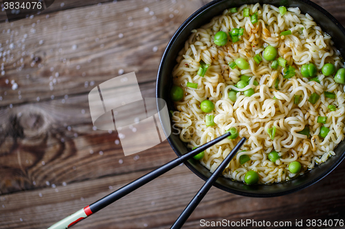 Image of Chinese noodles. Top view.