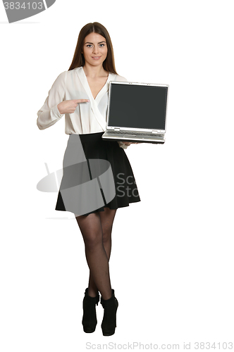 Image of Beautiful woman with laptop