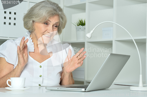 Image of Elderly woman working on laptop