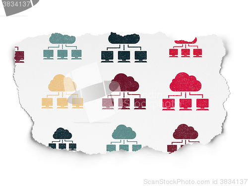 Image of Cloud technology concept: Cloud Network icons on Torn Paper background
