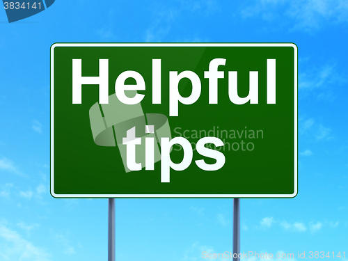 Image of Learning concept: Helpful Tips on road sign background