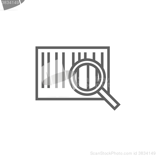 Image of Magnifying glass and barcode line icon.