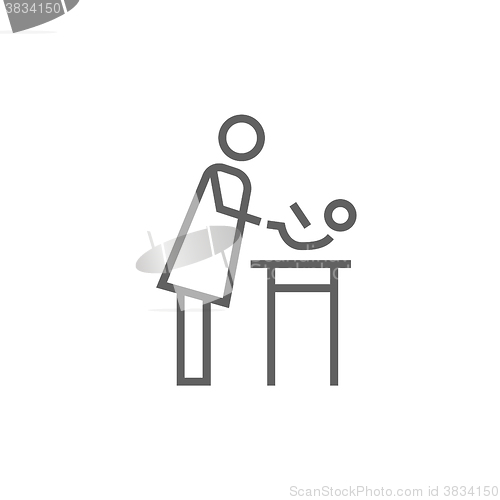 Image of Mother taking care of baby line icon.