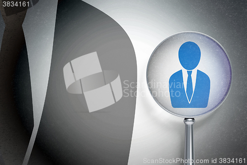 Image of News concept:  Business Man with optical glass on digital background