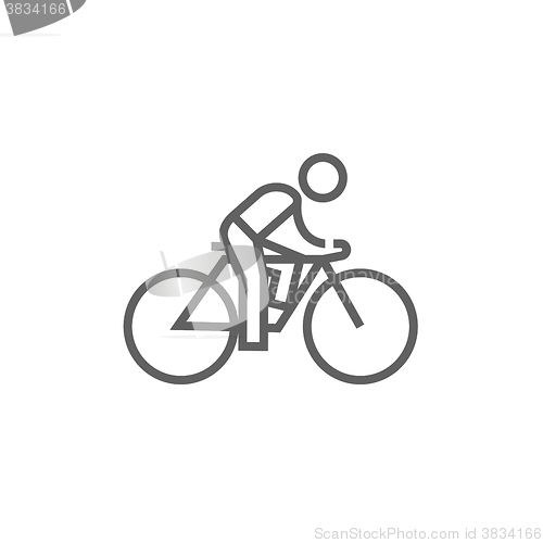 Image of Man riding  bike line icon.