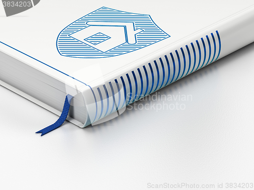 Image of Business concept: closed book, Shield on white background