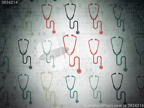 Image of Healthcare concept: Stethoscope icons on Digital Paper background