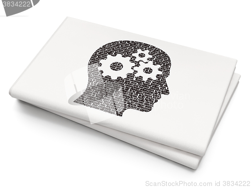 Image of Finance concept: Head With Gears on Blank Newspaper background