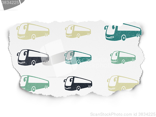 Image of Travel concept: Bus icons on Torn Paper background