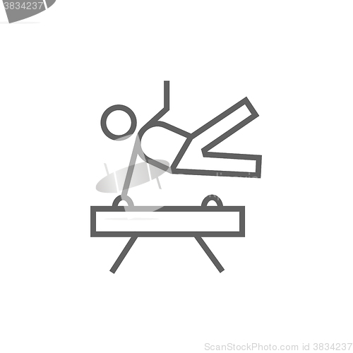 Image of Gymnast exercising on pommel horse line icon.