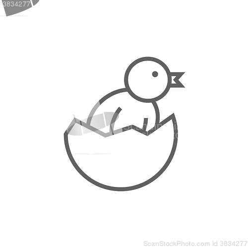 Image of Chick peeking out of egg shell line icon.