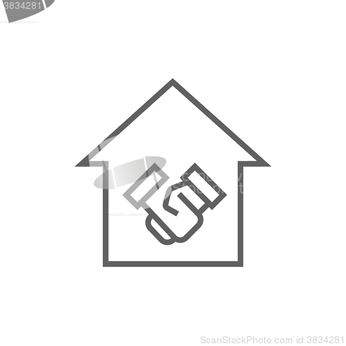 Image of Handshake and successful real estate transaction line icon.