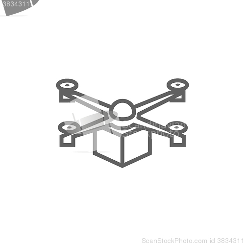 Image of Drone delivering package line icon.