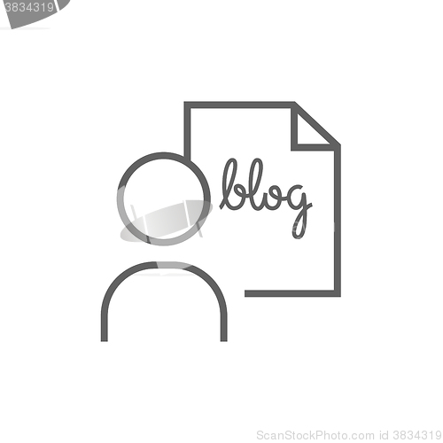 Image of Man and sheet with word blog line icon.