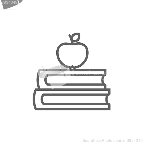 Image of Books and apple on top line icon.