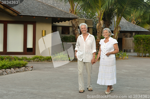 Image of Senior couple near hotel resort