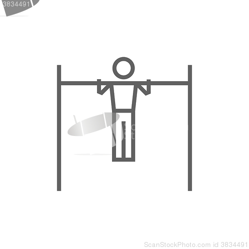 Image of Gymnast exercising on bar line icon.