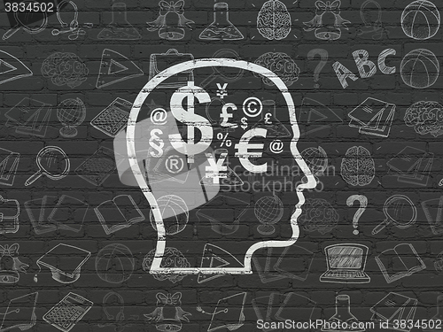 Image of Studying concept: Head With Finance Symbol on wall background