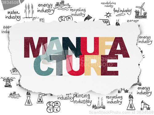 Image of Manufacuring concept: Manufacture on Torn Paper background