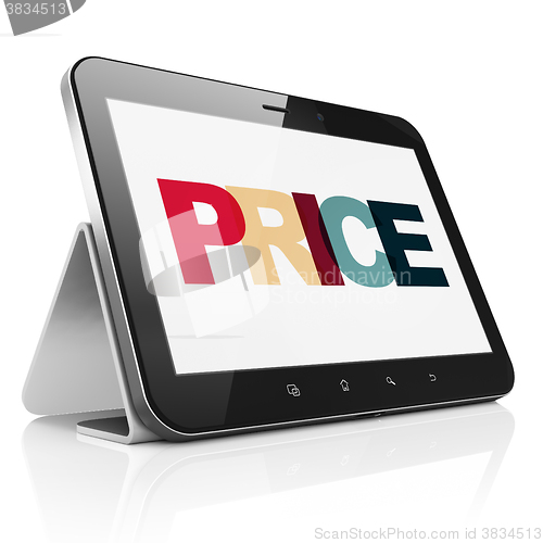 Image of Marketing concept: Tablet Computer with Price on  display