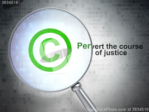 Image of Law concept: Copyright and Pervert the course Of Justice with optical glass
