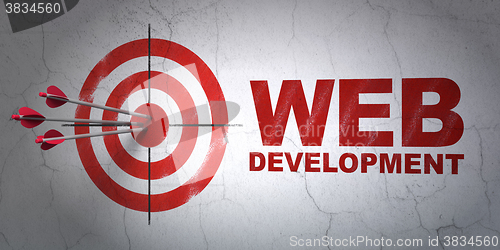 Image of Web development concept: target and Web Development on wall background