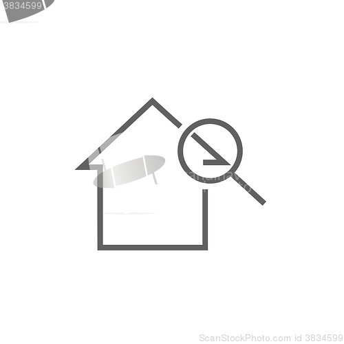 Image of House and magnifying glass line icon.