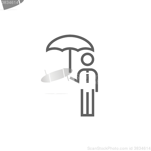 Image of Businessman with umbrella line icon.