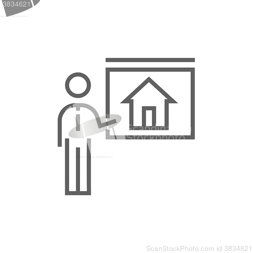 Image of Real estate agent showing house line icon.