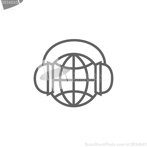 Image of Globe in headphones line icon.