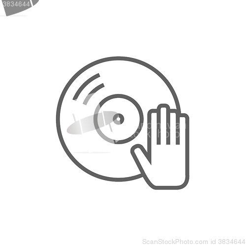 Image of Disc with dj hand line icon.